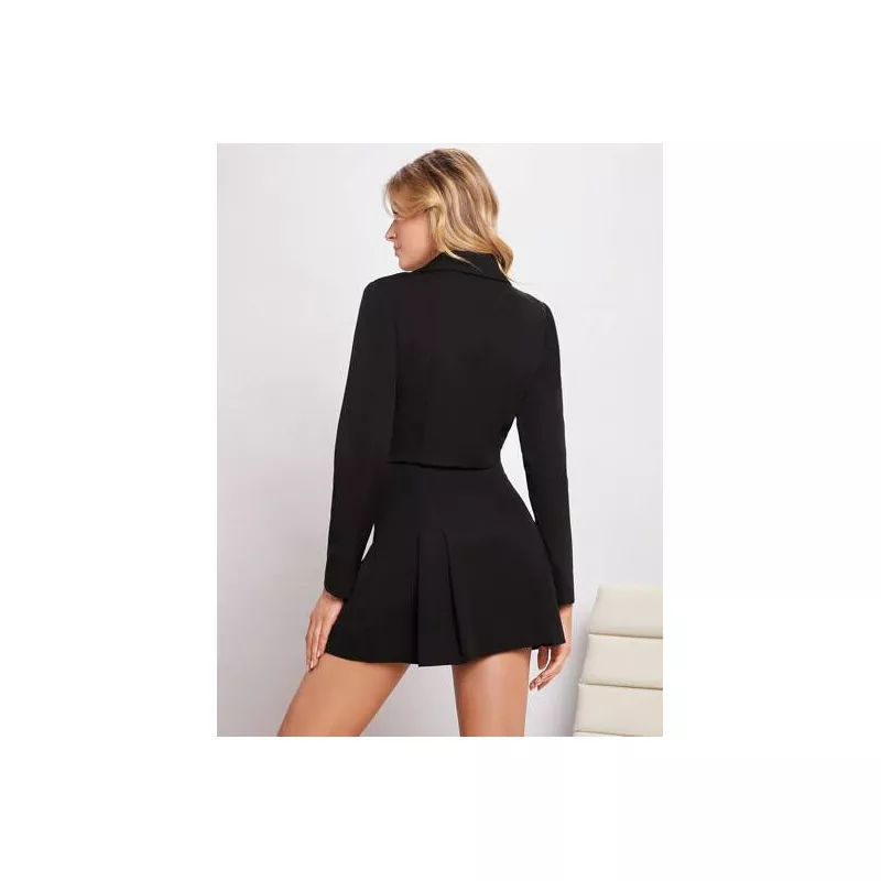 BIZwear Blazer crop de cuello con solapa & Falda fruncido