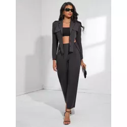 SHEIN BIZwear Pantalones con blazer de cuello con solapa con diseño de solapa