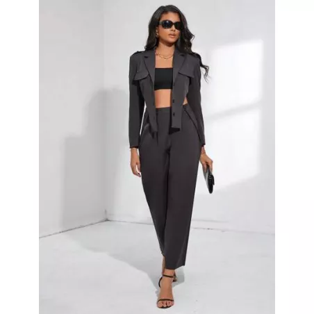 SHEIN BIZwear Pantalones con blazer de cuello con solapa con diseño de solapa