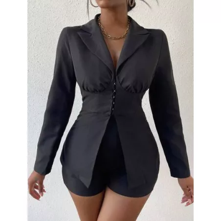 SHEIN Essnce Blazer de cuello con solapa con corchete & Shorts