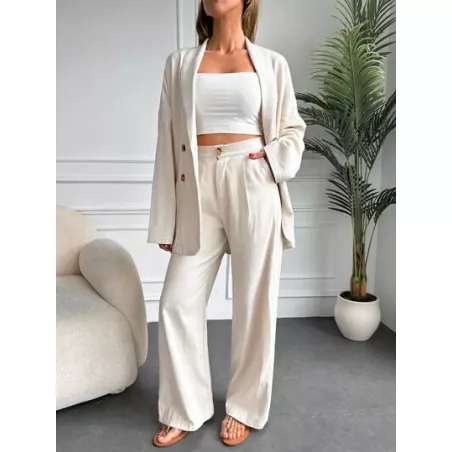 SHEIN Frenchy unicolor de doble botonadura Blazer & Pantalones de pierna ancha