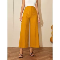 Pantalones de traje unicolor de pierna ancha