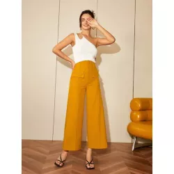 Pantalones de traje unicolor de pierna ancha