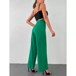 Pantalones de traje unicolor con bolsillo oblicuo de pierna ancha