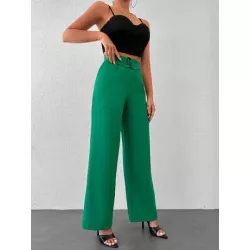 Pantalones de traje unicolor con bolsillo oblicuo de pierna ancha