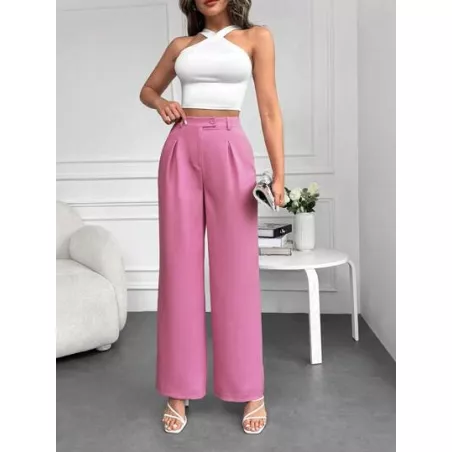 Pantalones de traje de talle alto con fruncido de pierna ancha