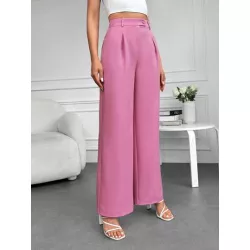 Pantalones de traje de talle alto con fruncido de pierna ancha