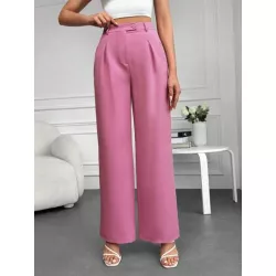 Pantalones de traje de talle alto con fruncido de pierna ancha