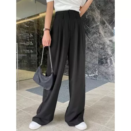 Pantalones de traje con fruncido de pierna ancha