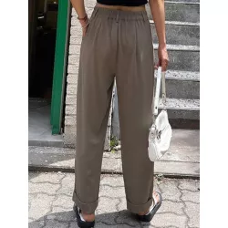 Pantalones de traje de talle alto con fruncido de pierna recta