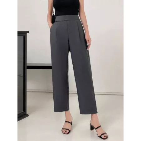 Pantalones de traje unicolor con bolsillo oblicuo crop