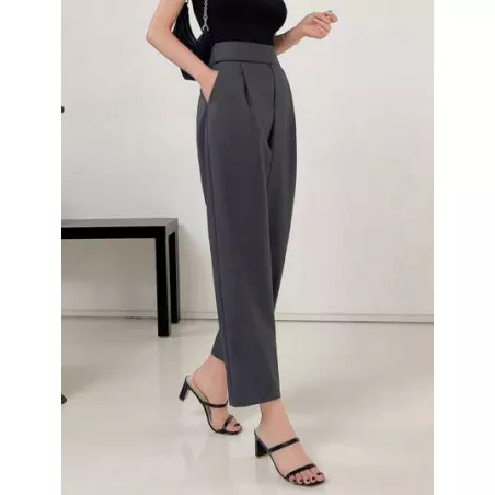 Pantalones de traje unicolor con bolsillo oblicuo crop