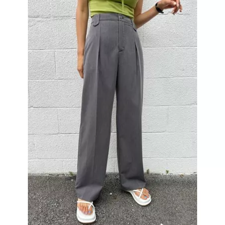 Pantalones de traje de talle alto con fruncido de pierna recta