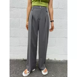 Pantalones de traje de talle alto con fruncido de pierna recta