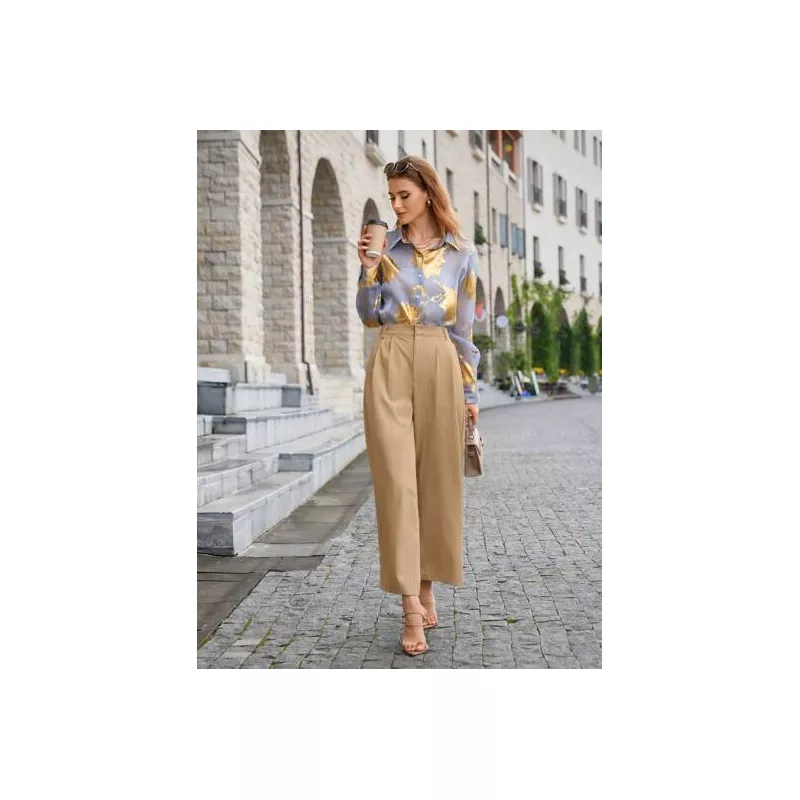 SHEIN BIZwear Pantalones de traje unicolor con bolsillo oblicuo de pierna ancha ropa de trabajo