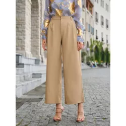 SHEIN BIZwear Pantalones de traje unicolor con bolsillo oblicuo de pierna ancha ropa de trabajo