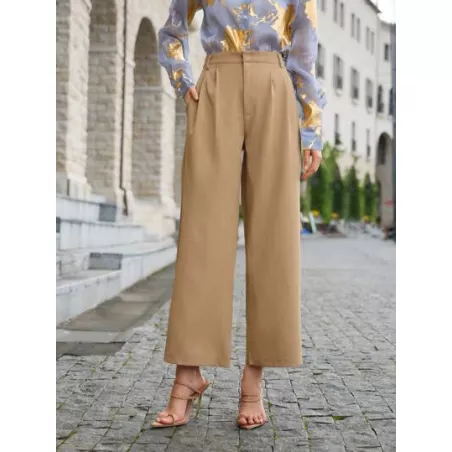 SHEIN BIZwear Pantalones de traje unicolor con bolsillo oblicuo de pierna ancha ropa de trabajo