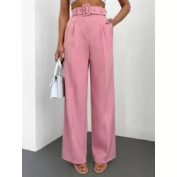 SHEIN Frenchy Pantalones de traje de talle alto con fruncido con cinturón