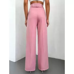 SHEIN Frenchy Pantalones de traje de talle alto con fruncido con cinturón