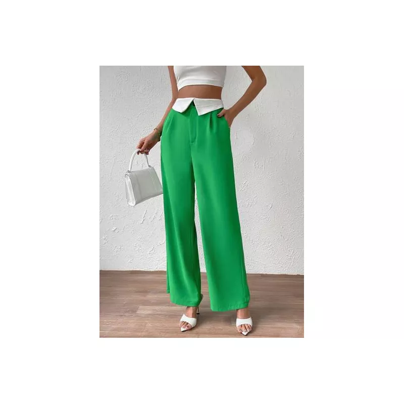 SHEIN Essnce Pantalones de traje panel en contraste con bolsillo oblicuo de pierna ancha