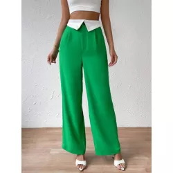 SHEIN Essnce Pantalones de traje panel en contraste con bolsillo oblicuo de pierna ancha