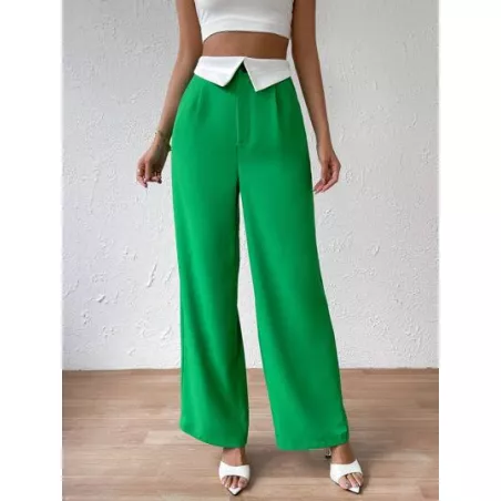 SHEIN Essnce Pantalones de traje panel en contraste con bolsillo oblicuo de pierna ancha