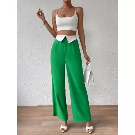 SHEIN Essnce Pantalones de traje panel en contraste con bolsillo oblicuo de pierna ancha