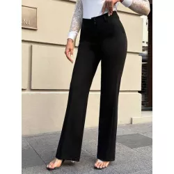 Pantalones de traje unicolor con bolsillo oblicuo pierna amplia