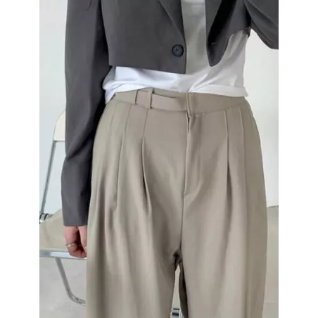 Pantalones de traje con fruncido de pierna ancha