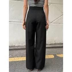 Pantalones de traje unicolor de pierna recta