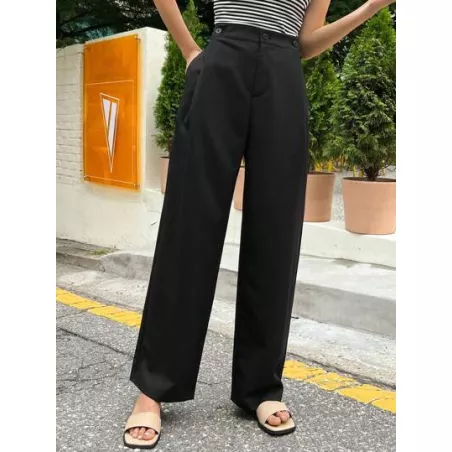 Pantalones de traje unicolor de pierna recta