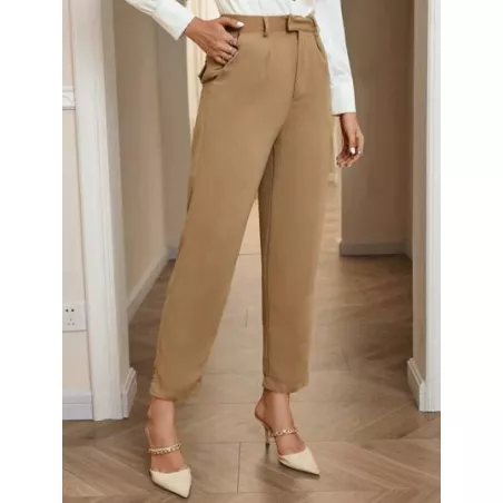 SHEIN BIZwear Pantalones de traje unicolor con fruncido con bolsillo oblicuo