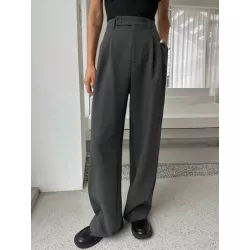 Pantalones de traje de talle alto con fruncido de pierna ancha