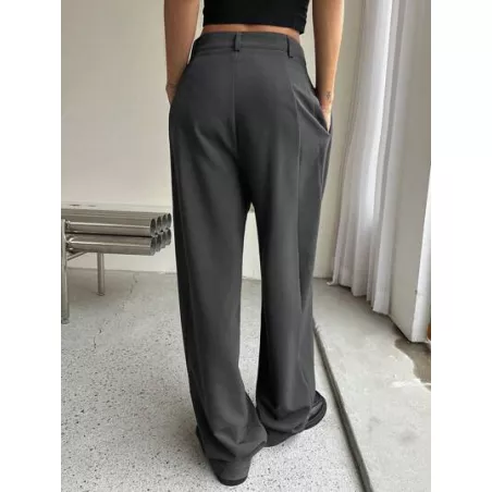 Pantalones de traje de talle alto con fruncido de pierna ancha