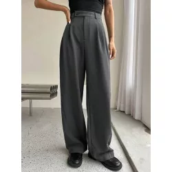 Pantalones de traje de talle alto con fruncido de pierna ancha