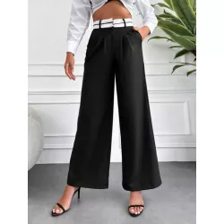 SHEIN Frenchy Pantalones de traje de talle alto de pierna ancha sin cinturón