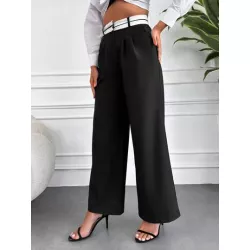 SHEIN Frenchy Pantalones de traje de talle alto de pierna ancha sin cinturón