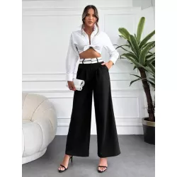 SHEIN Frenchy Pantalones de traje de talle alto de pierna ancha sin cinturón