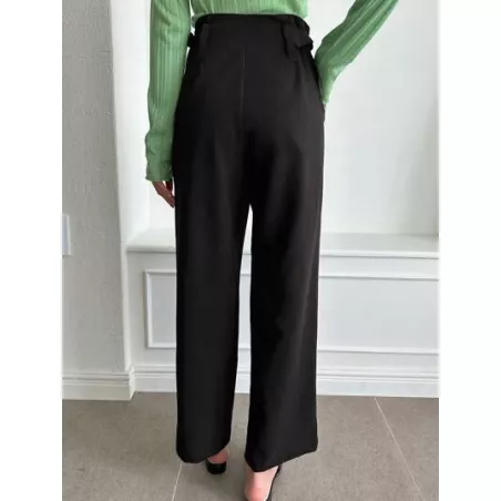 Pantalones de traje con fruncido de pierna recta