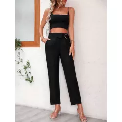 SHEIN LUNE Pantalones de traje unicolor con bolsillo oblicuo