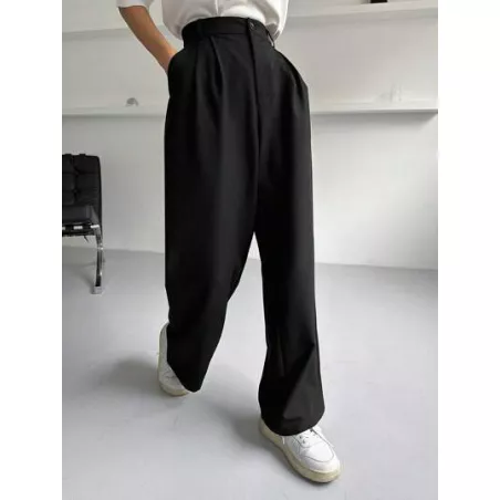 Pantalones de traje unicolor con fruncido