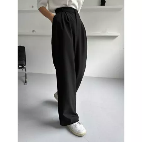 Pantalones de traje unicolor con fruncido