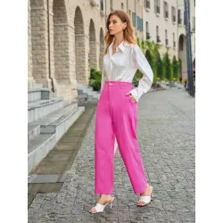 SHEIN BIZwear Pantalones de traje unicolor con bolsillo oblicuo de pierna ancha