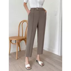 Pantalones de traje con costura detalle crop