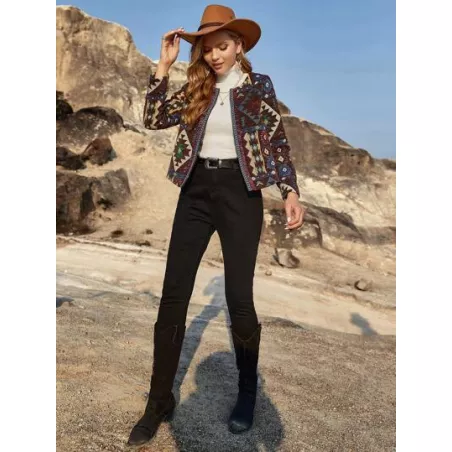 Abrigo con estampado geométrico con parte delantera abierta