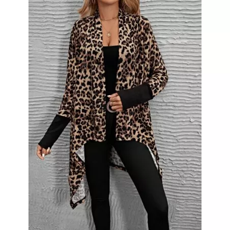 LUNE 1 pieza Abrigo con estampado de leopardo con parte delantera abierta bajo asimétrico
