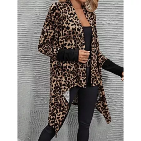 LUNE 1 pieza Abrigo con estampado de leopardo con parte delantera abierta bajo asimétrico