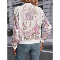 SHEIN LUNE Cazadora tipo bomber con estampado floral de manga raglán con cremallera