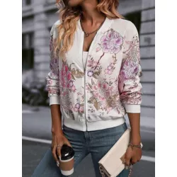 SHEIN LUNE Cazadora tipo bomber con estampado floral de manga raglán con cremallera