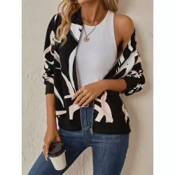 SHEIN LUNE Cazadora tipo bomber con estampado de dibujo con cremallera